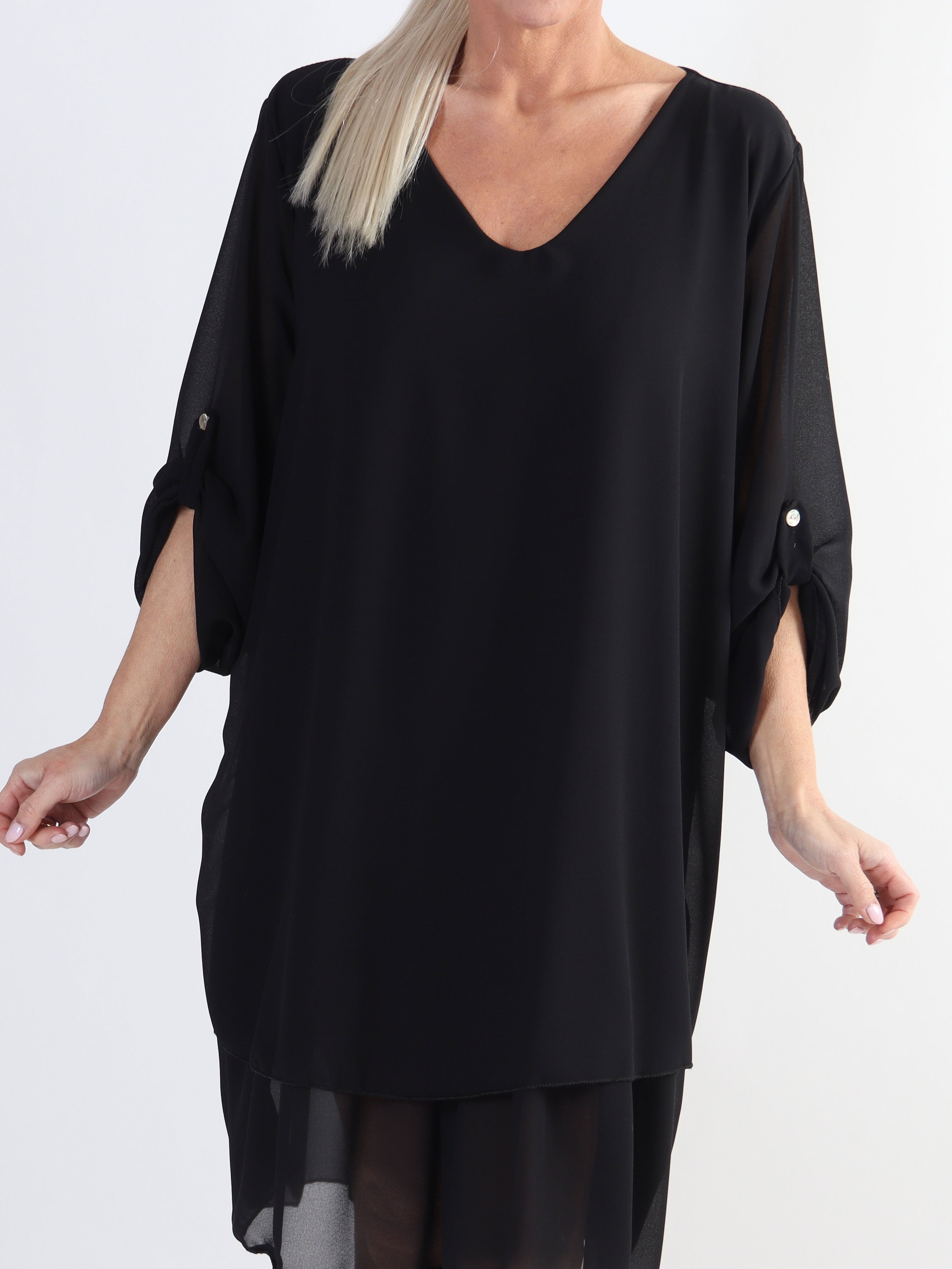 Jill - Chiffon tunikakjole med viskose underkjole